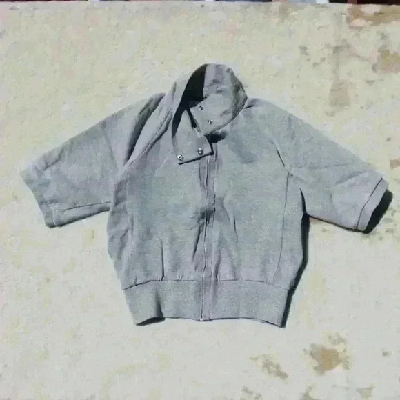 GENERAL STANDARD Short Sleeve Turtleneck Zip Up Pocket Gray Sweatshirt Women Med - Picture 3 of 13